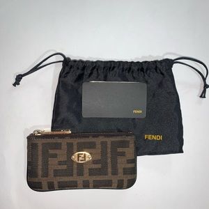 FENDI brown logo FF change purse Key Fob MINT COND